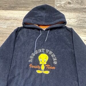 Vintage y2k 2001 Looney Tunes Blue Womens S Tweety Bird Fleece Athletic Hoodie